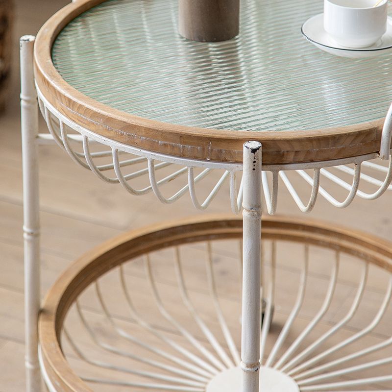 Metal Cross Legs End Table White Glass Top Accent Side Table