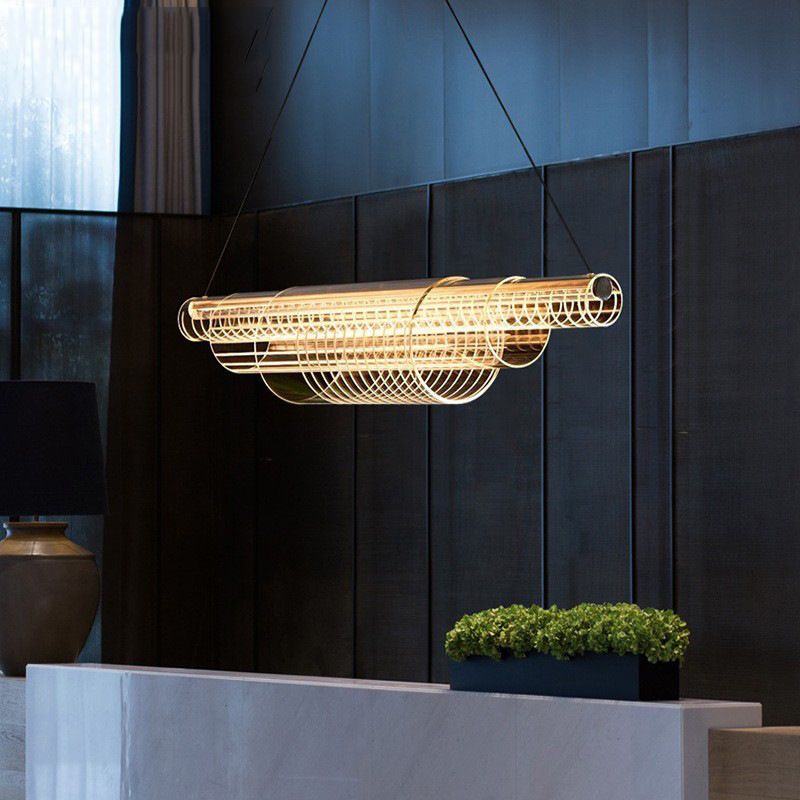 Single Modernism Golden Ceiling Light Acrylic LED Kitchen Island Lighting for Dining Room