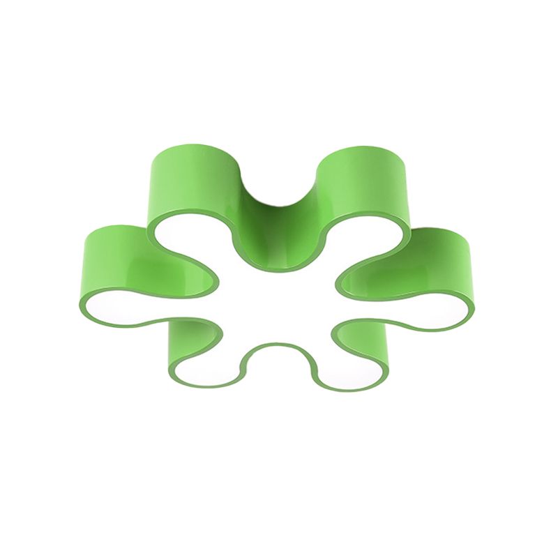 LED Bedchamber Flush Mount Lamp Kids Red/Yellow/Blue Ceiling Light Fixture with Floral Acrylic Shade