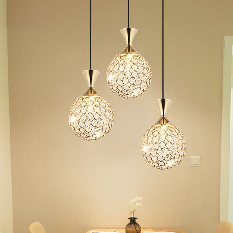 3/5 lampadine a ciondolo a grappolo a grappolo moderno a pezzi in oro Crystal Appeding Sottonoming Light per sala da pranzo