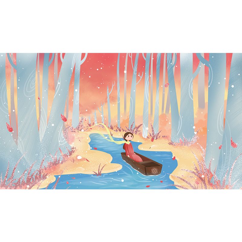 Non-Woven Waterproof Mural Kids Style Drifting in Late Fall Forest Wall Covering