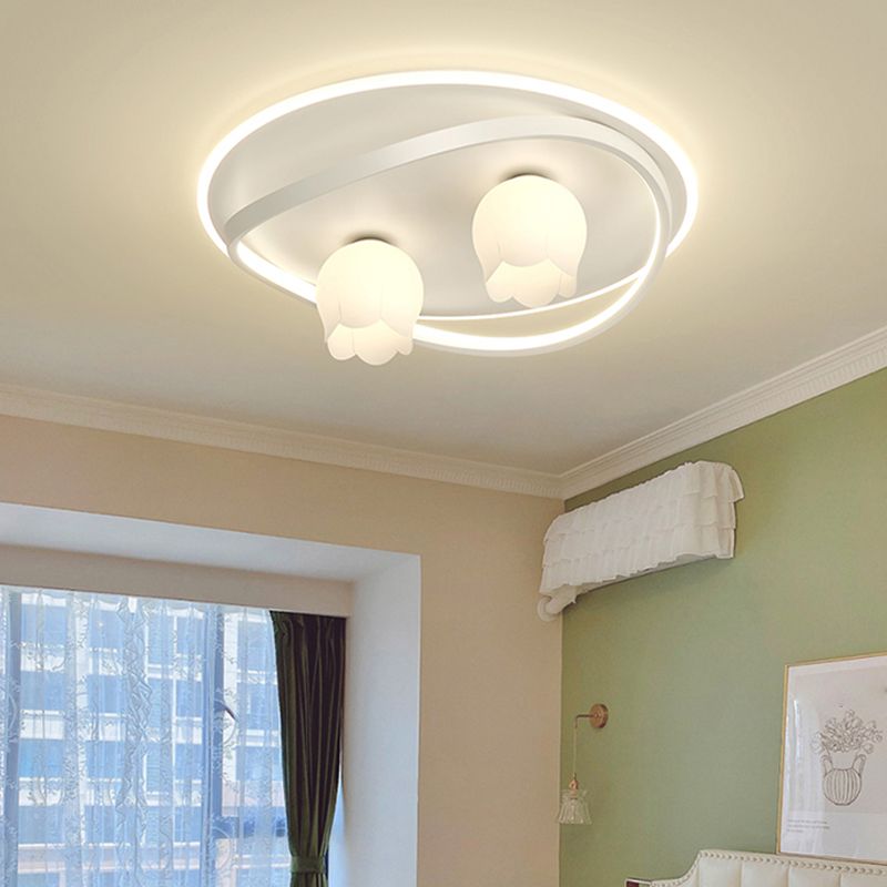 LED Modern Metal Flush Mount Linear Shape Ceiling Light with Plastic Shade for Living Room