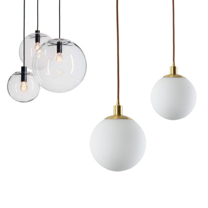 8"/10"/12" W Single-Bulb Cafe Hanging Lamp Simplicity Black Ceiling Pendant with Sphere Clear Glass Shade