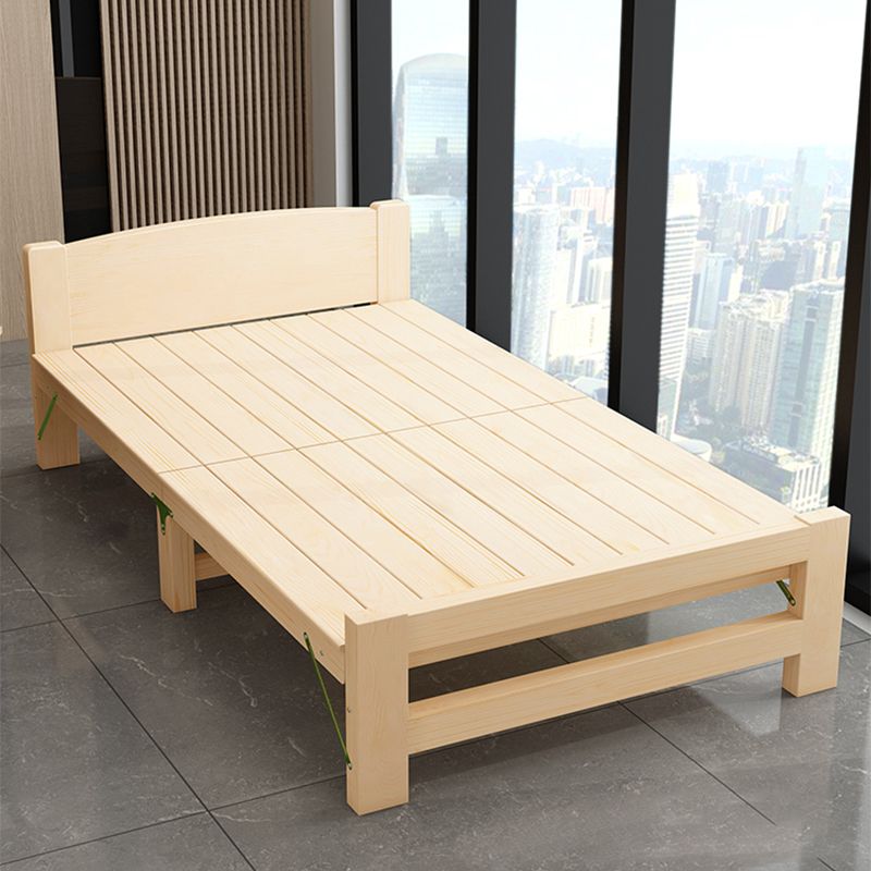 Natural Pine Wood Bed Frame Nordic 21.65" H Folding Bed with Headboard