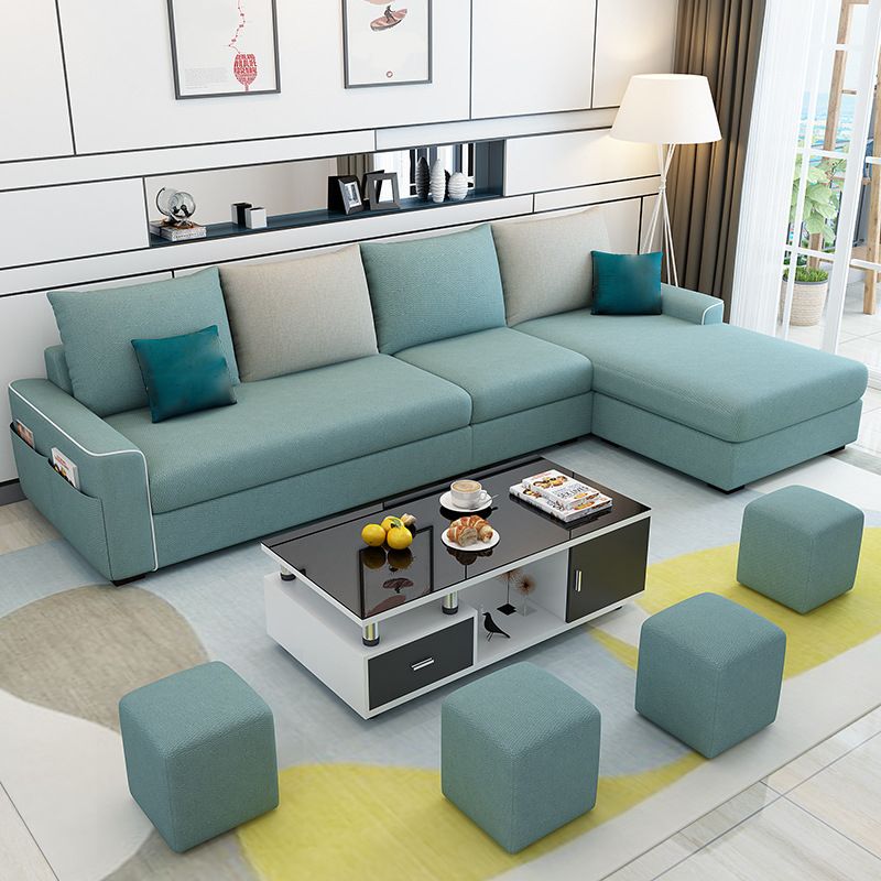 L-Shape Sofa Cushion Back Linen Blend Square Arm Sectional with Storage and Slipcovered