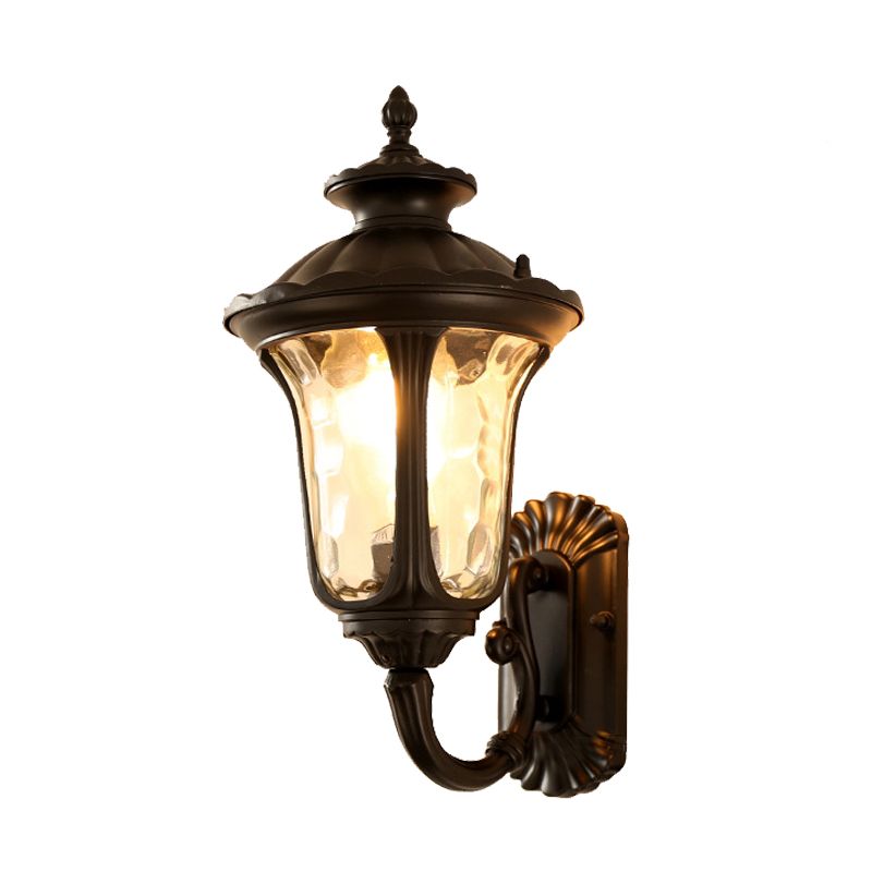Wasserglas Lotus Leichtfarmhaus 1 Lampe Outdoor -Wandlampe in Messing/Schwarz