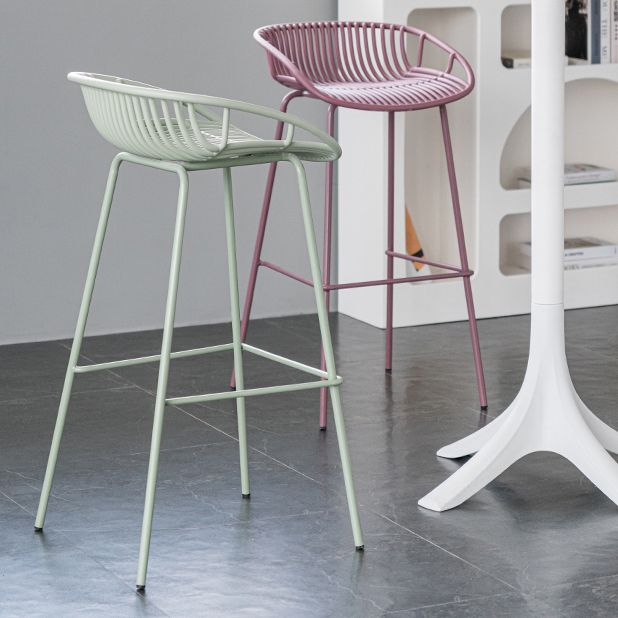 Contemporary Footrest Metal Barstool Matte Finish Restaurant Stool
