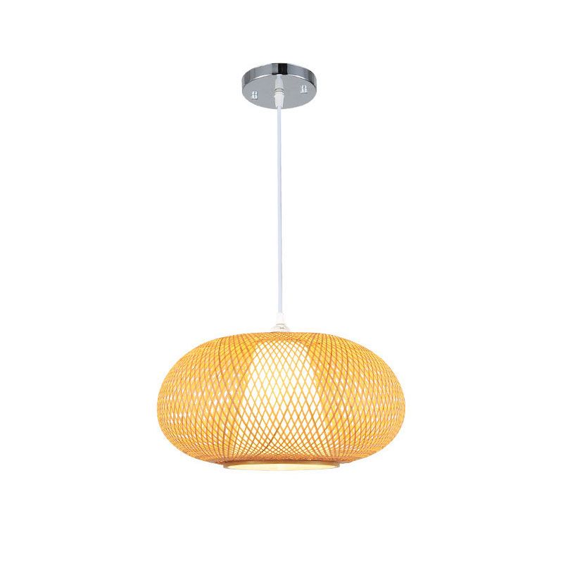 Criss Cross Weaving Hanging Lamp Chinese Bamboo 1 Bulb Tearoom Pendant Light Kit in Wood