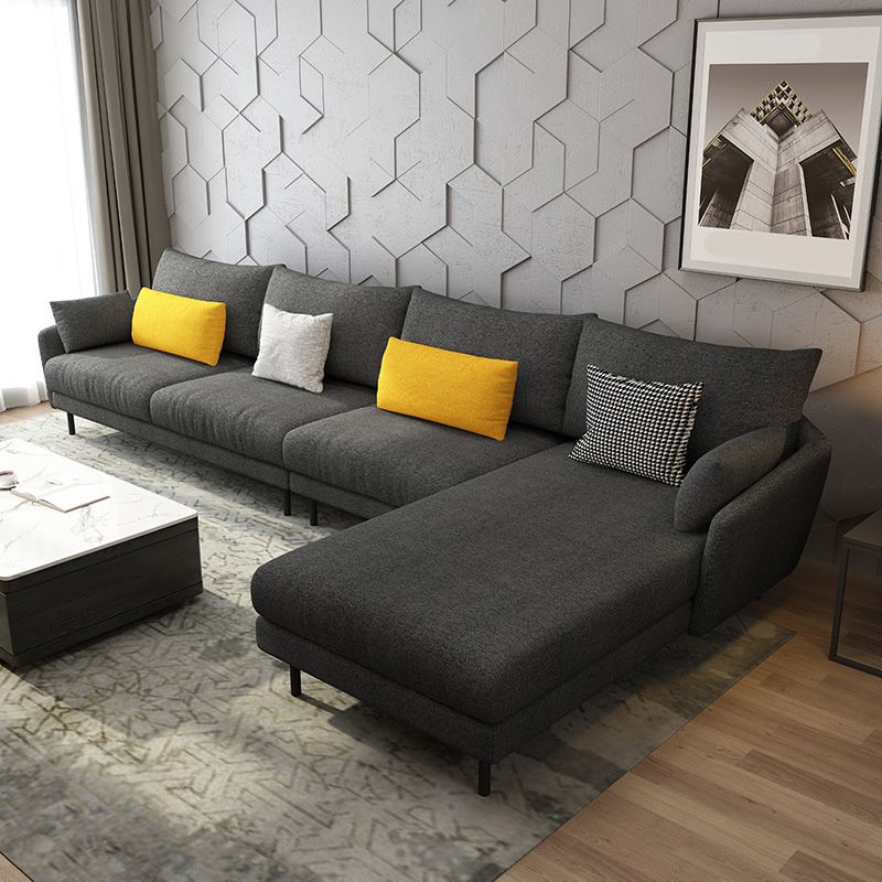 Modern Style Fabric Sofa & Chaise 141.73" W Square Arm Sectional