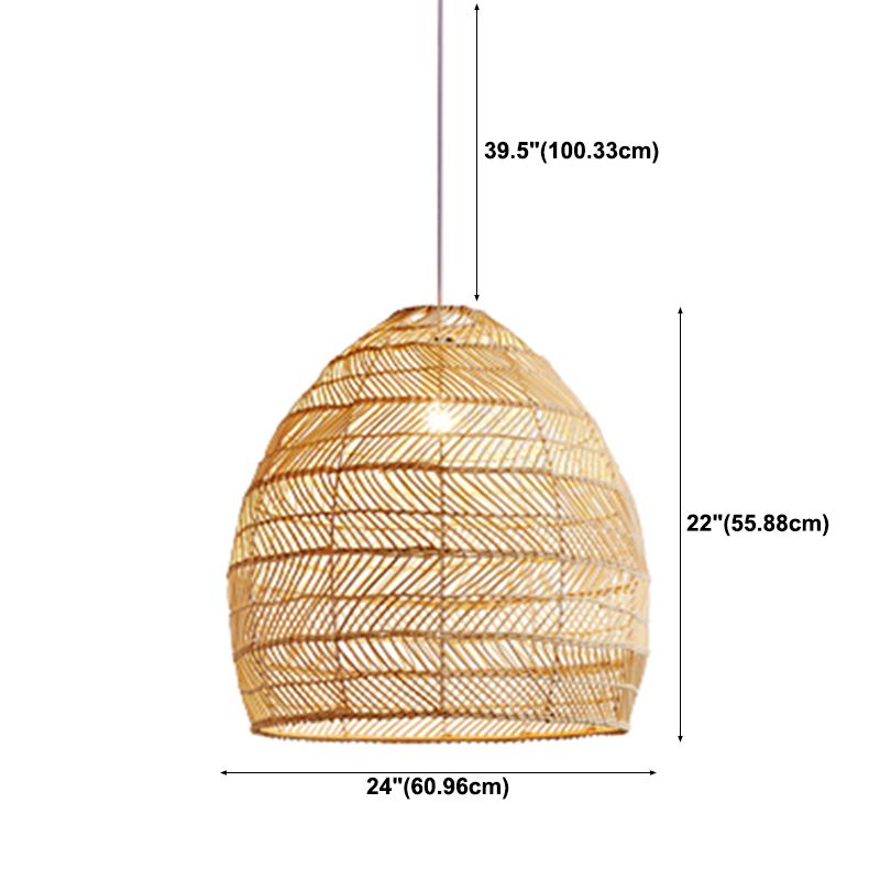 1-Light Hanging Light Fixture Asian Style Pendant Light with Rattan Shade for Bedroom
