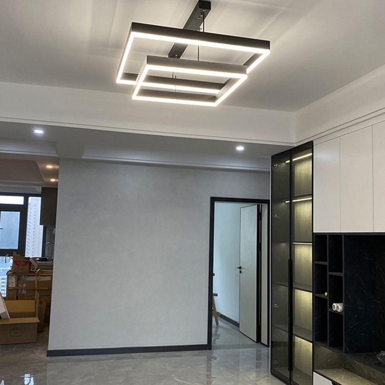 Modern Chandeliers For Dining Room Multiple Squares Pendant Lighting Fixtures in Black Finish