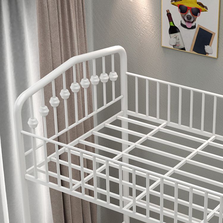 Built-In Ladder Loft Bed Metal White/Black Kids Bed with Guardrail