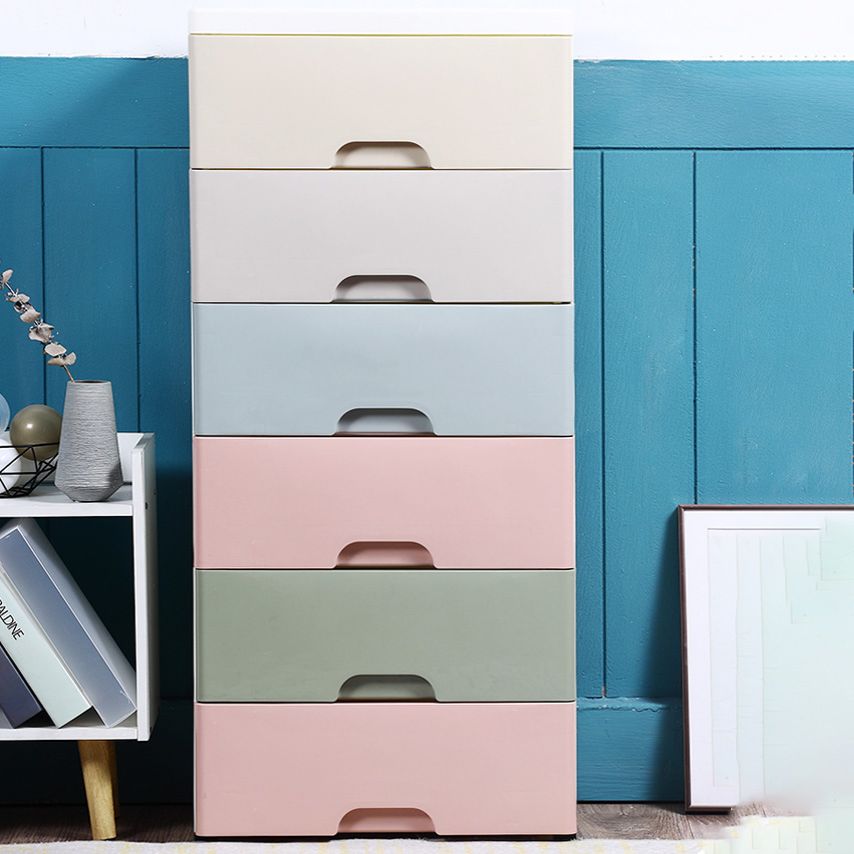 Contemporary Plastic Vertical Kids Nightstand with 5 Drawers for Home