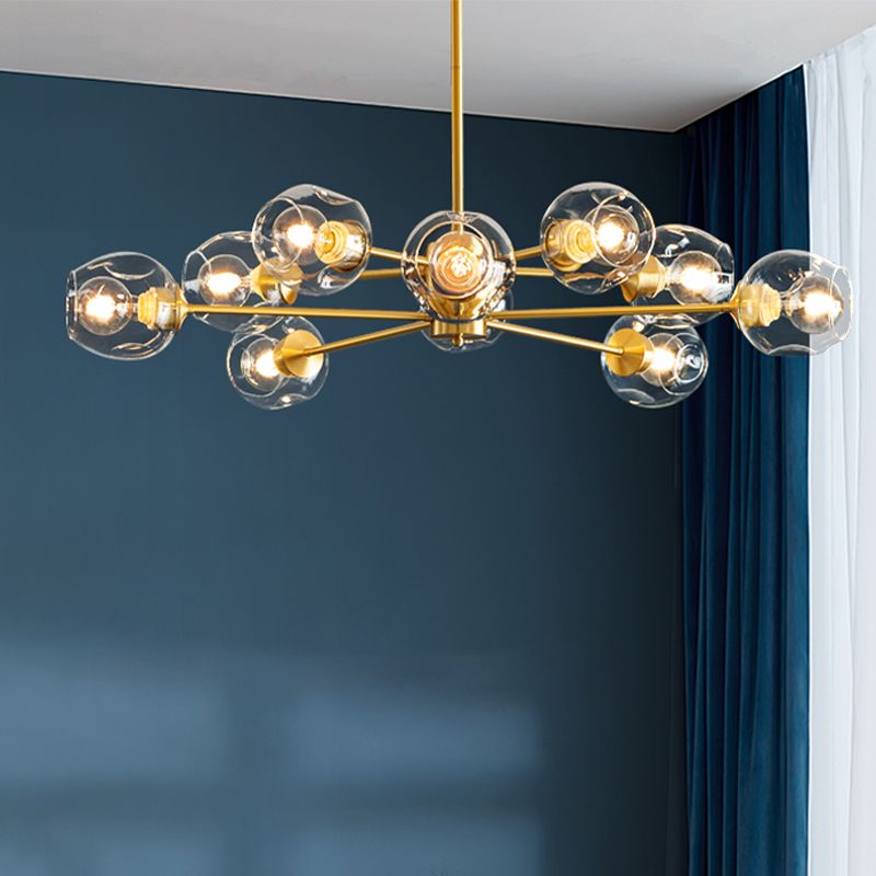 Gouden sputnik kroonluchter eenvoud helder glazen schaduwverlichting voor slaapkamer