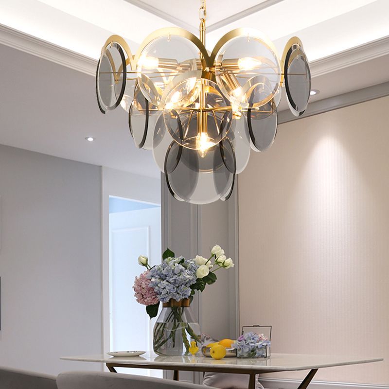 Nordic Metal Chandelier Geometric Pendant Lamps with Clear Glass for Living Room