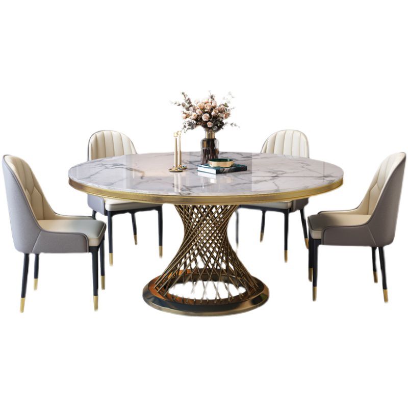 Round Modern Marble Dining Room Set Dining Furniture Set with Metallic Base