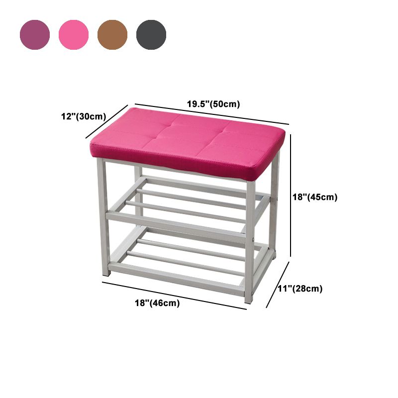 Contemporary Ottoman Faux Leather Upholstered Tufted Rectangle Ottoman with Bottom Rack