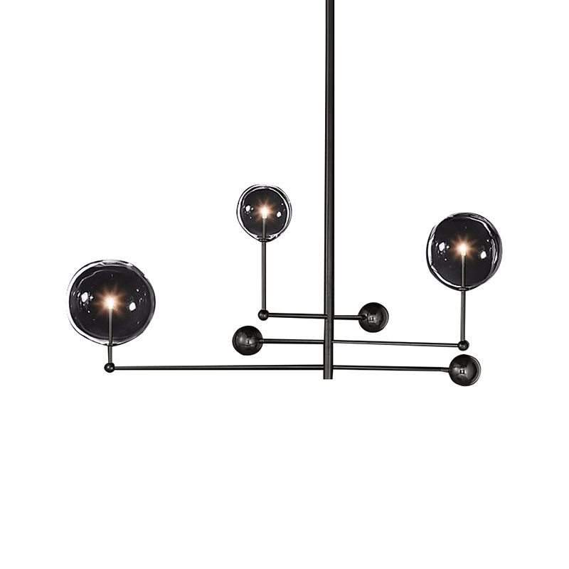 Globe Chandelier Lighting Post Modern Clear Glass 3 Lights Black/Gold Hanging Pendant Light