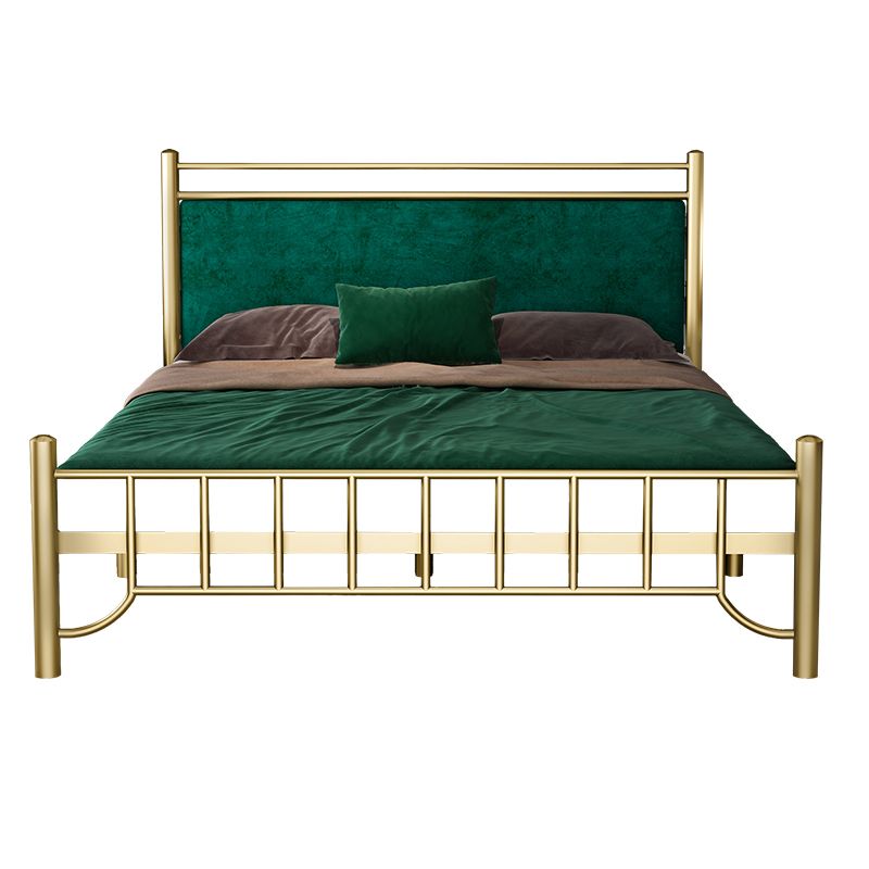 Glam Upholstered Headboard Bed with Metal Legs Open-Frame Bed
