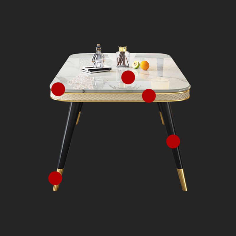 Modern Style Marble Table with White Table and 4 Black Legs Base for Home Use