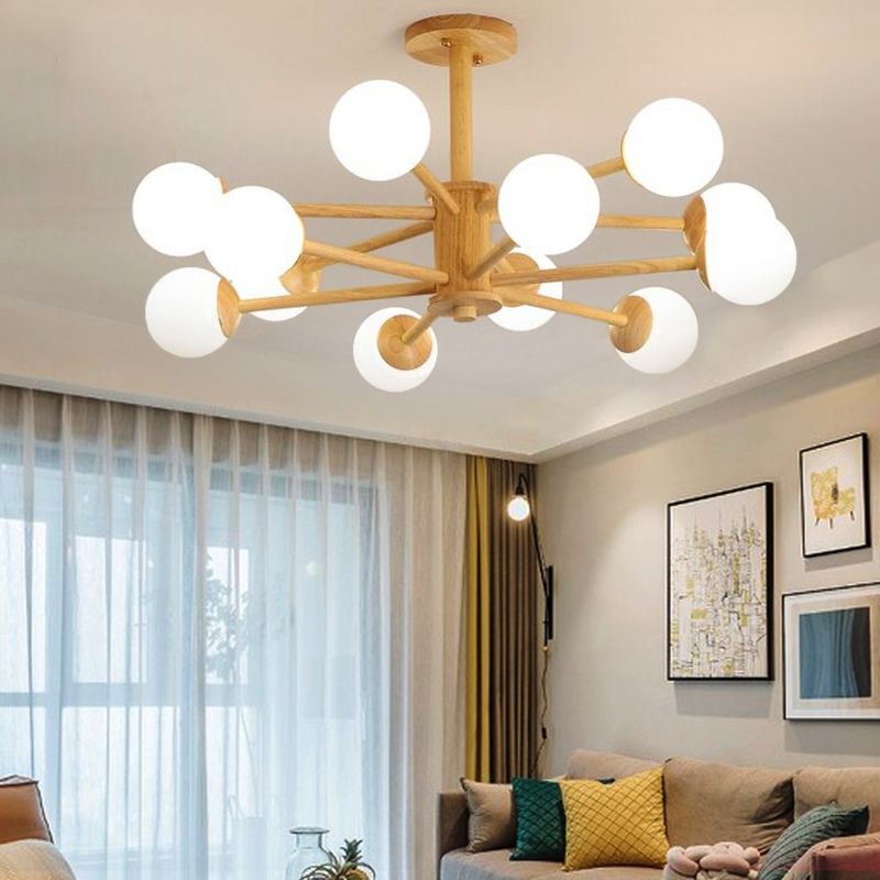 Bolas Luz de colgante de lámpara Estilo minimalista Luz de techo de sala de estar de madera