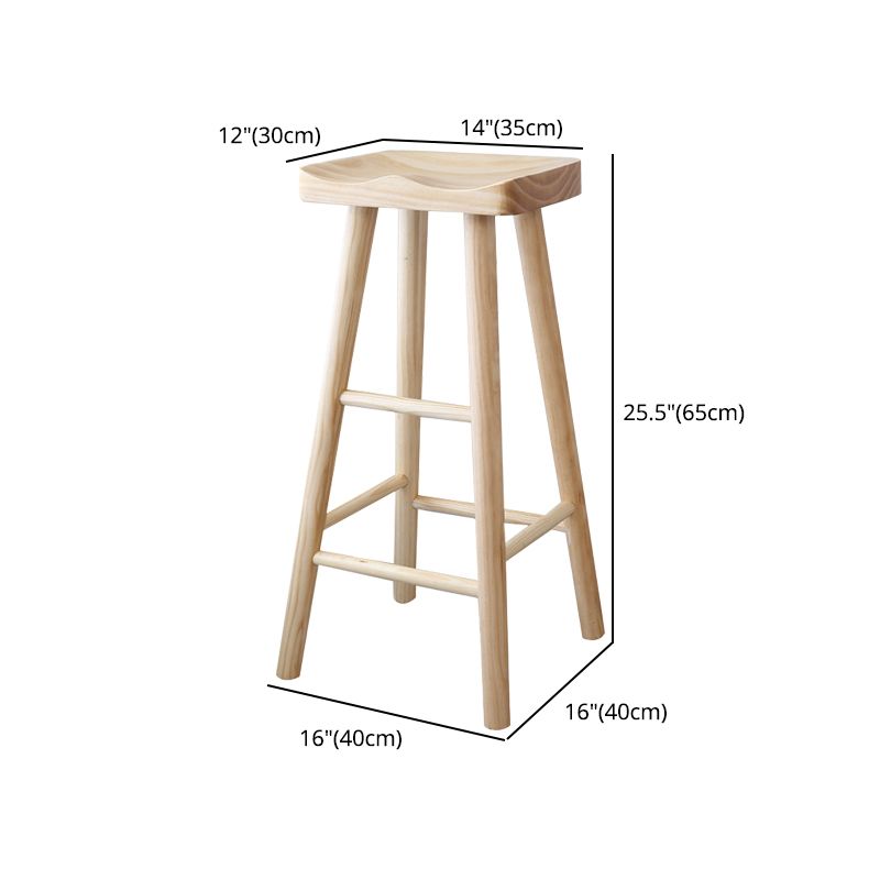 Contemporary Bar and Counter Stool Natural Finish Stool with 4 Wood Legs