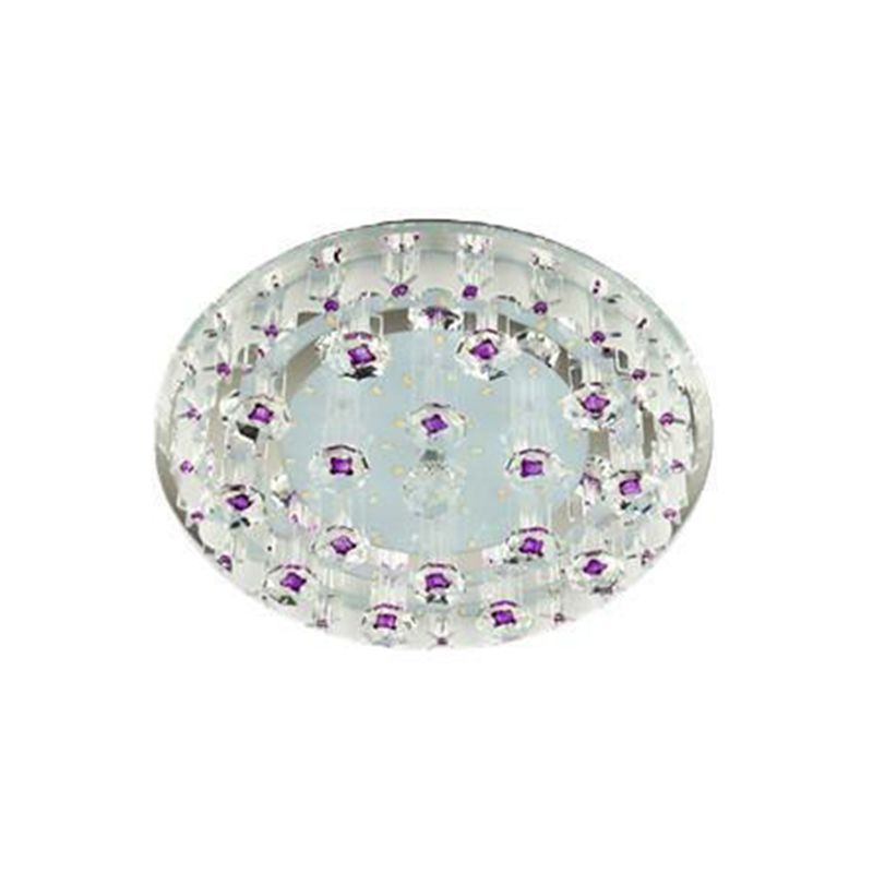 Contemporary Circle Flush Ceiling Light Crystal Hallway LED Flush Mount Lighting Fixture in Clear