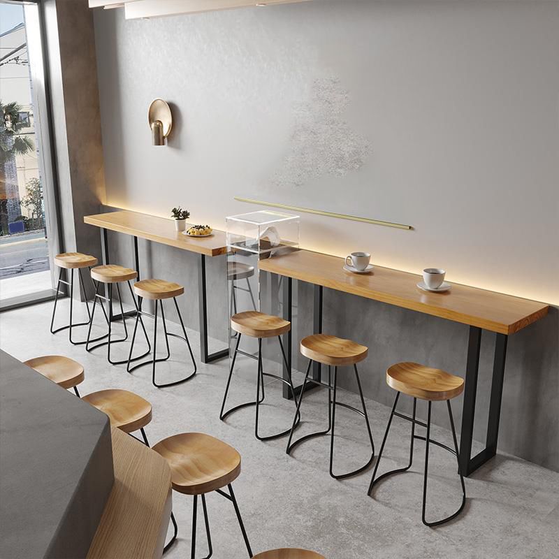 Brown Solid Wood Bar Table Black Legs and Metal Base Bar Table