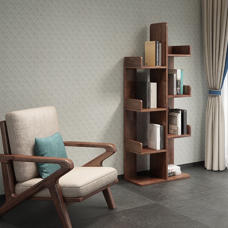 Modern Style Open Back Bookshelf Vertical Wooden Bookcase in Brown