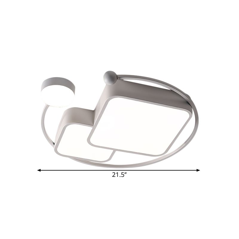 Cubic and Ring Metal Flushmount Simplicity LED White Ceiling Mounted Fixture in Warm/White/3 Color Light