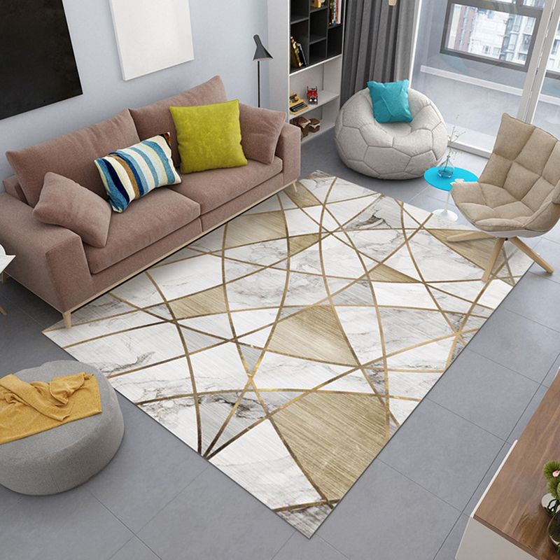 Marble Print Rug Polyester Contemporary Area Carpet Washable Area Rug for Living Room, Bedroom