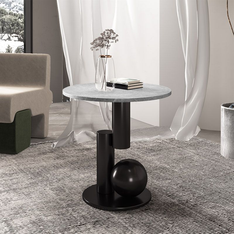 Contemporary Slate Round End Table Pedestal 21.7" Tall Sofa Side Table