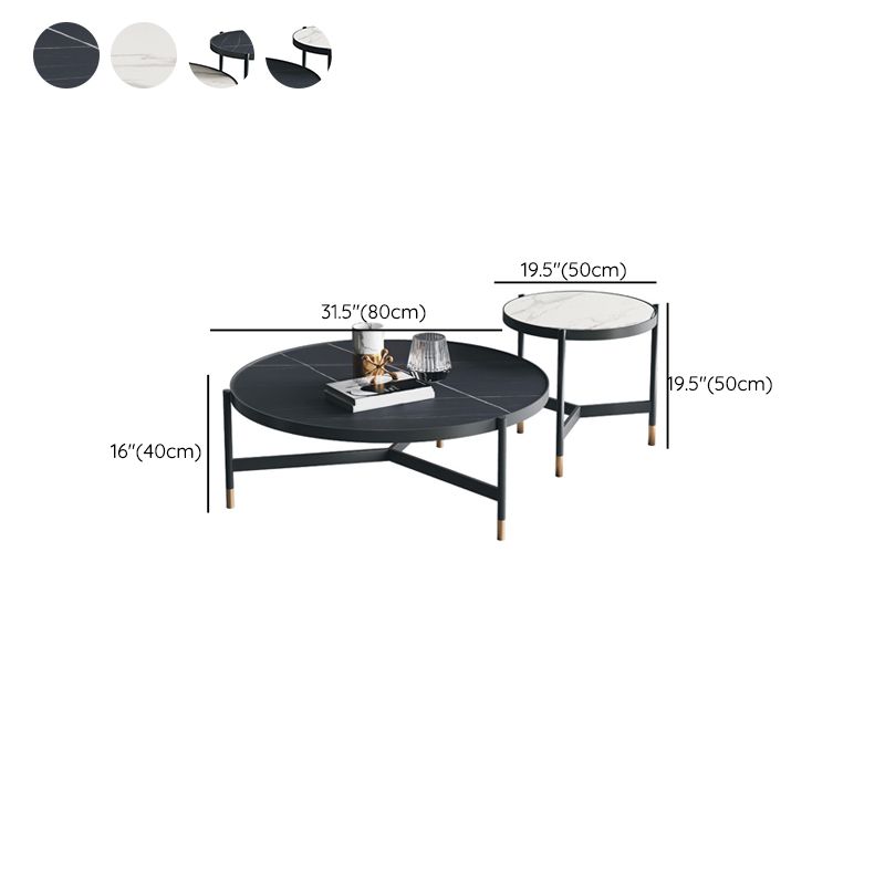 3 Legs 2 Piece Bunching Coffee Tables Minimalist Round Stone Cocktail Table