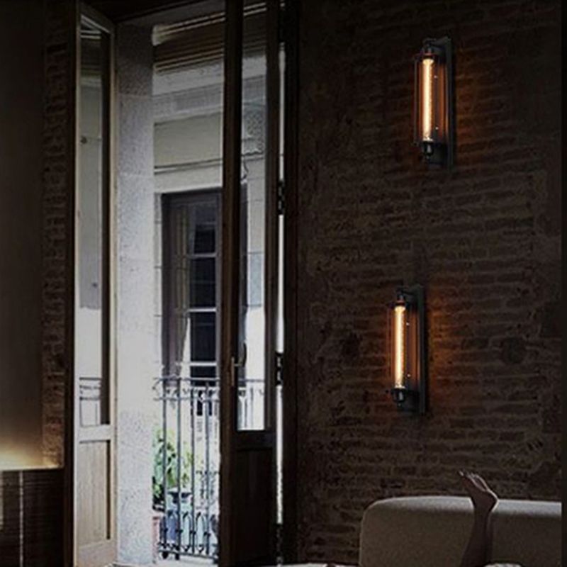 Industrial Wall Sconce Geometric Shape Wall Light with Metal Shade for Bedroom in Black