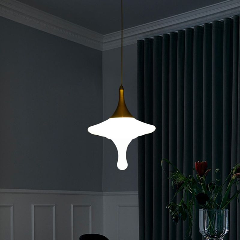 Droplet Dining Table Suspension Pendant Cream Matte Glass 1 Bulb Minimalist Creative Ceiling Light in Gold