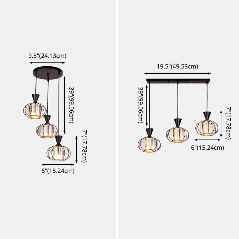 Lampe à suspension sphérique nordique lampe à manger en cristal Pendant Light en noir