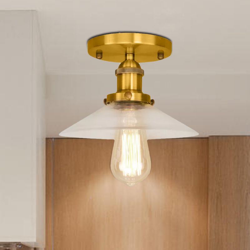 Soucoupe en verre givré, éclairage semi-affleurant, luminaire de cuisine vintage à 1 ampoule, noir/laiton/cuivre