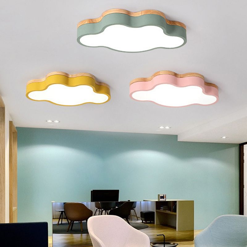 Acrilico Cloud Flush Massimale Light Fixture Nordic LED Flush Mount Lighting con Metal Shade e Wood Canopy