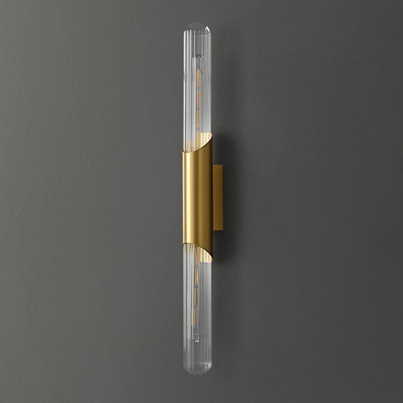 Solid Brass Wall Mounted Sconce in Black / Gold Finish Glass Tube Shade Wall Light