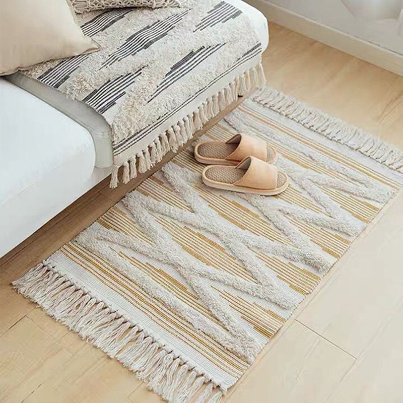 Multicolor Diamond Patterned Rug Cotton Funky Rug Machine Washable Pet Friendly Carpet for Bedroom