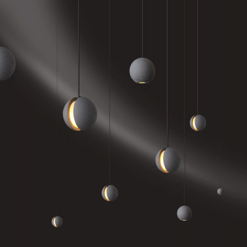 Creative LED Moon Hanging Light Fixtures Sphere Cement Hanging Lights for Indoor Decoration