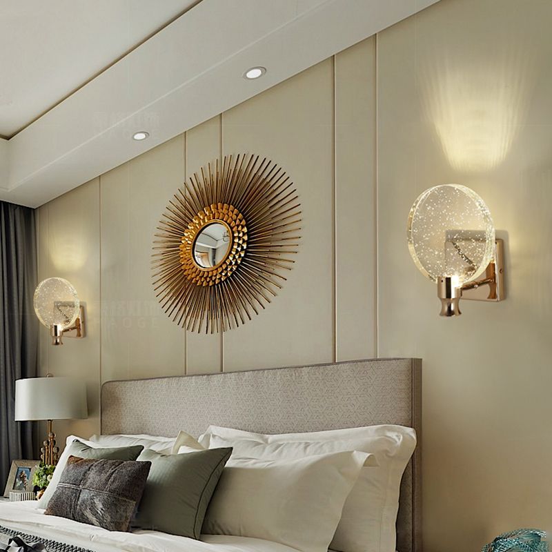 Postmodern Indoor Wall Light Gold Wall Light Sconces with Clear Crystal Shade