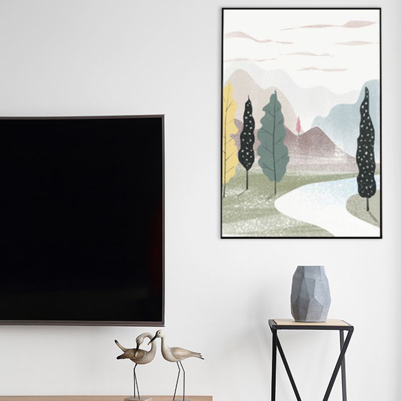 Scandinavisch landschap bos canvas print pastel kleur getextureerde muur kunst decor voor woonkamer