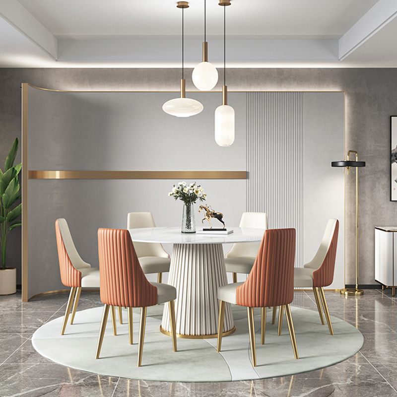 Traditioneller luxuriöser runder Esstisch gesinterten Steintisch mit weißer Sockelbasis