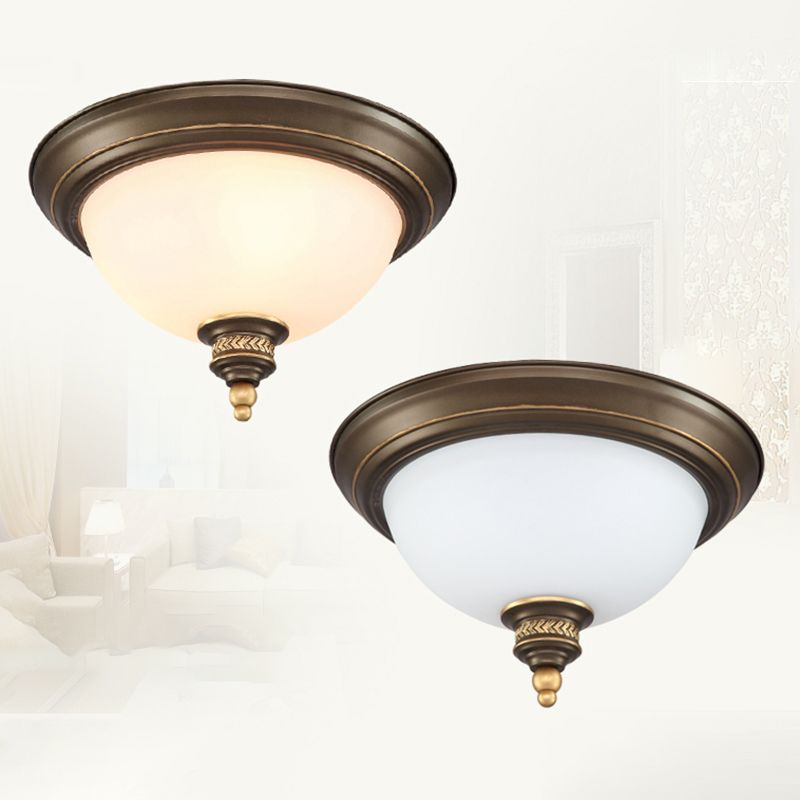 13" Wide Bowl Flush Mount Classic Glass and Bronze Flush Ceiling Light for Bedroom