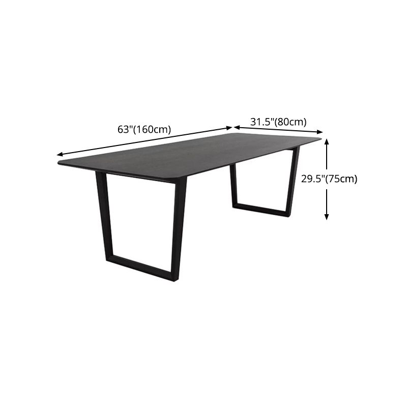 Rectangle Industrial Dining Table Black Ashwood Solid Wood Fixed Table
