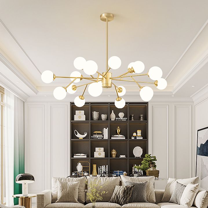 Gold Simplicity Chandelier Light Globe Glass Shade Pendant Lamp for Living Room