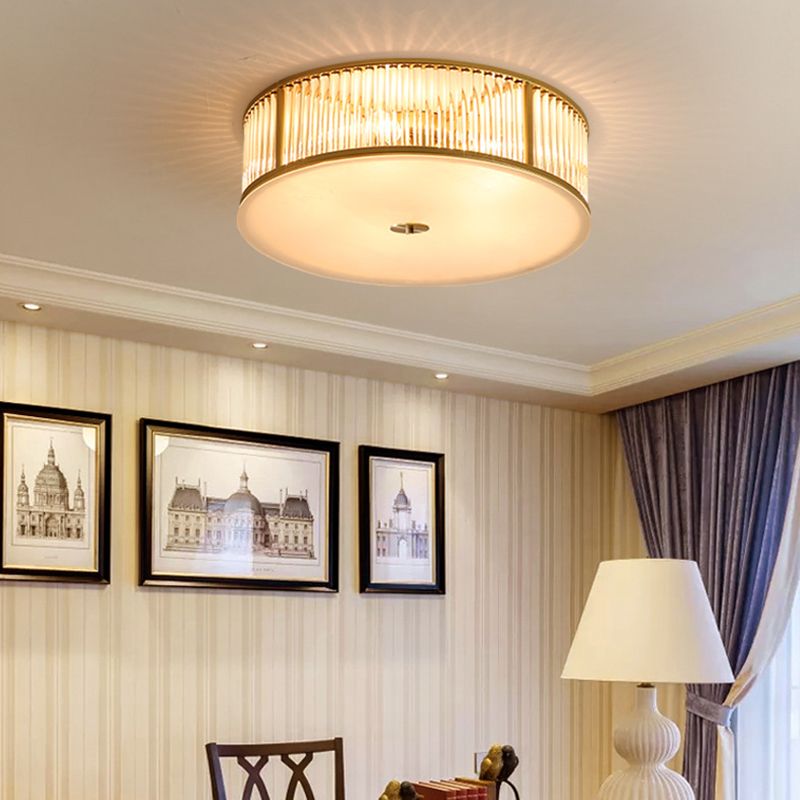 Drum Flush Mount Ceiling Light Fixture Modern Crystal Bedroom Flushmount Ceiling Lamp in Gold