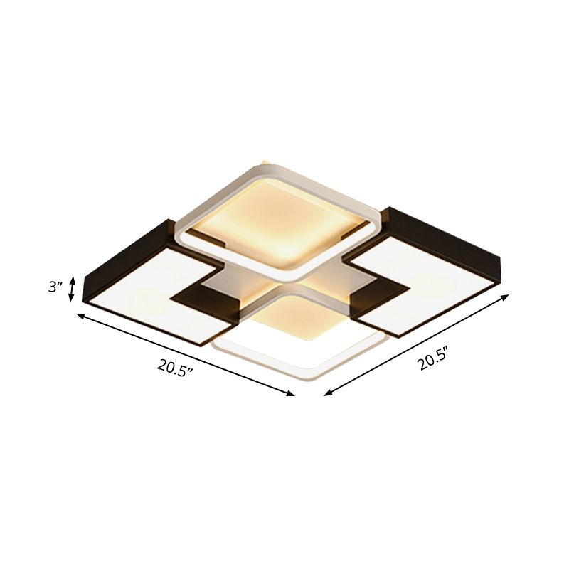 Semplice quadrato/rettangolare lampada da soffitto a incasso metallo LED nero soffitto per camera da letto, 20.5 "/27 "/31.5" Wide