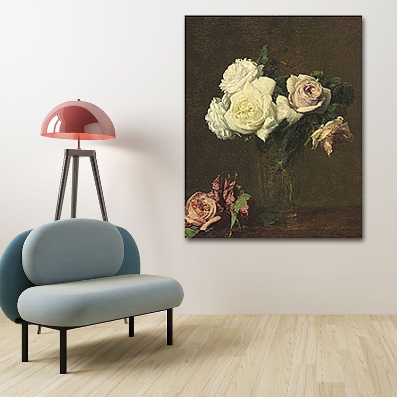 Painting Print Rose Vase Canvas Traditional Textured Wall Art in Pastel Color